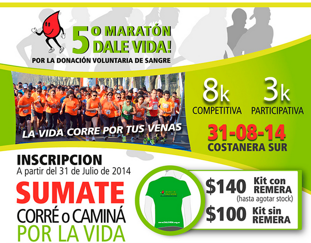 5ta Maratón Dale Vida, el 31 de Agosto en Costanera Sur