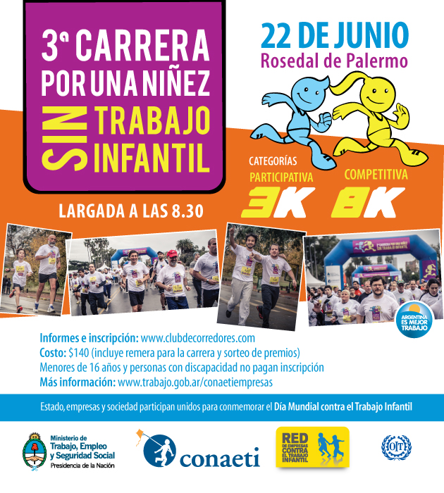 3er Carrera por una Niñez Sin Trabajo Infantil el 22 de Julio en Palermo